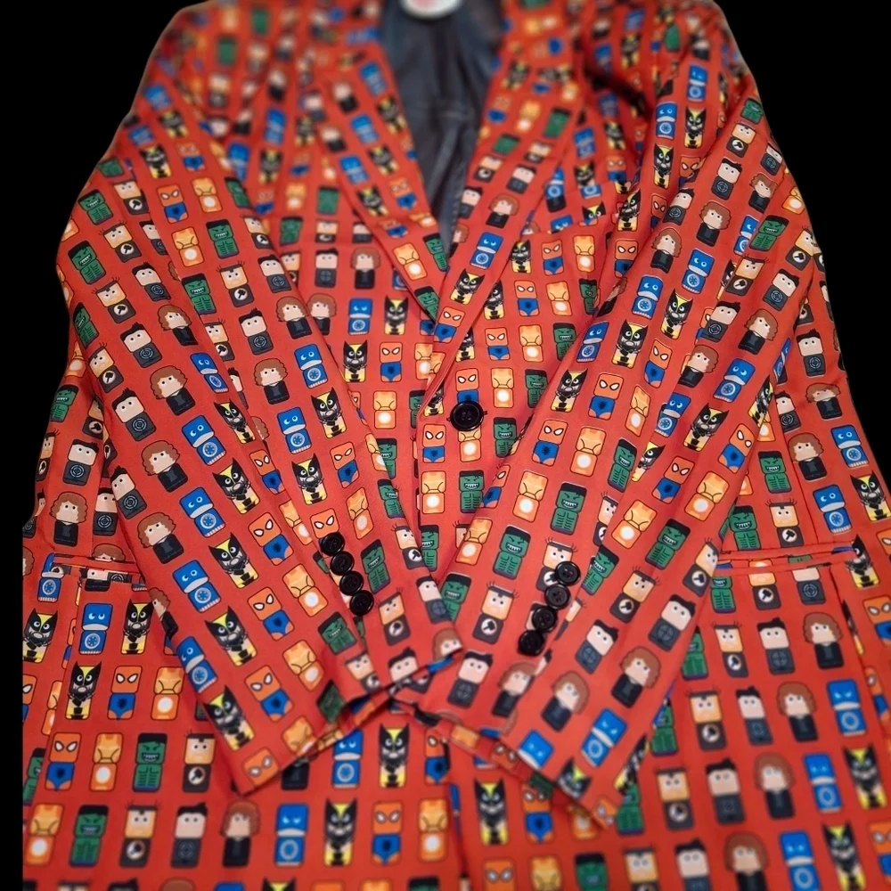 Marvel Mini Mates All Over Print Red Suit Blazer  Men Size Medium